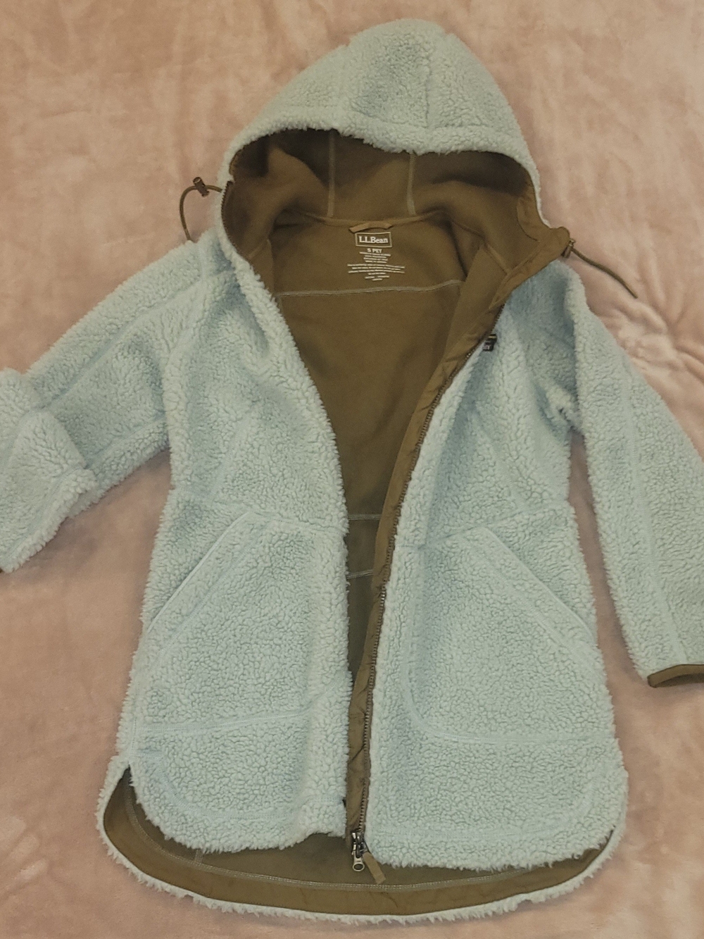 L.L. Bean Kids Light Blue Sherpa Hooded Puffer Coat